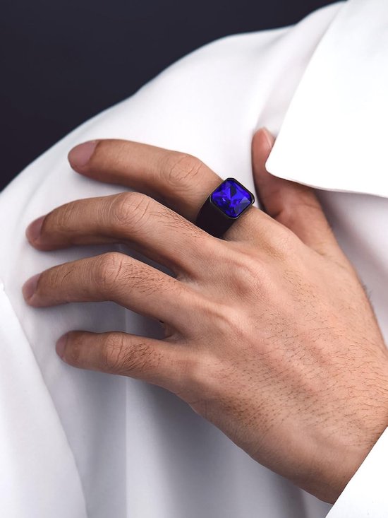 Blauwe ring roestvrij staal herenringen blauwe ring bandring maat 72 mm vriendschapsring ring met blauwe steen 12 mm breed modesieraad blauw accessoires — afbeelding 2