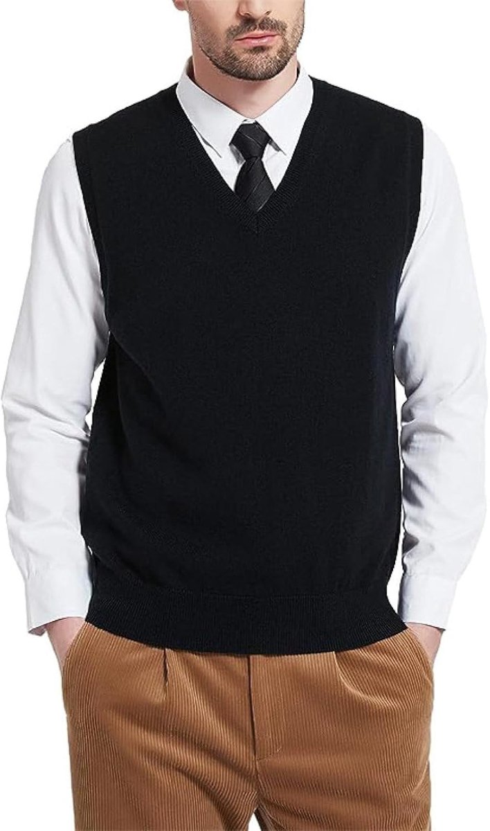 Effen Zakelijk Herenvest Met V-Hals, Herfst- En Winter Herentrui Gebreid Vest, Papa'Skleding Van Middelbare Leeftijd, Gentleman Knitwear Sweater Tank Tops, Zwart, S