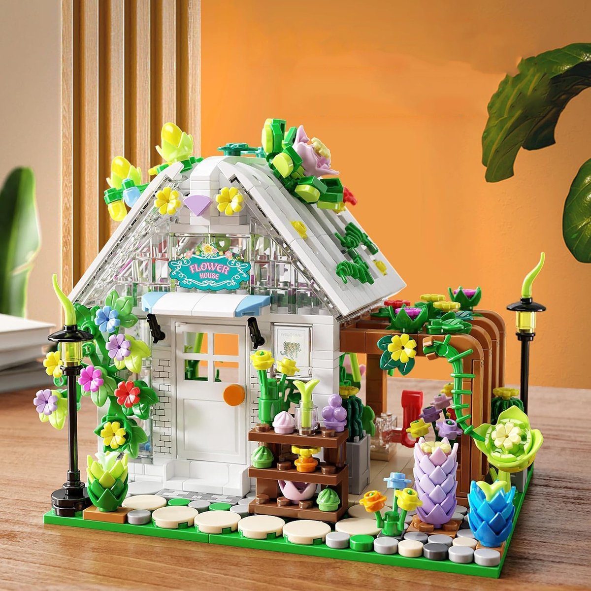 Met Verlichting En 719 Delen – Bloemenhuis Bouwpakket Van ABS – Creatief En Educatief – Prachtige Decoratie – Cadeau Voor Verjaardag En Start Van Het Schooljaar