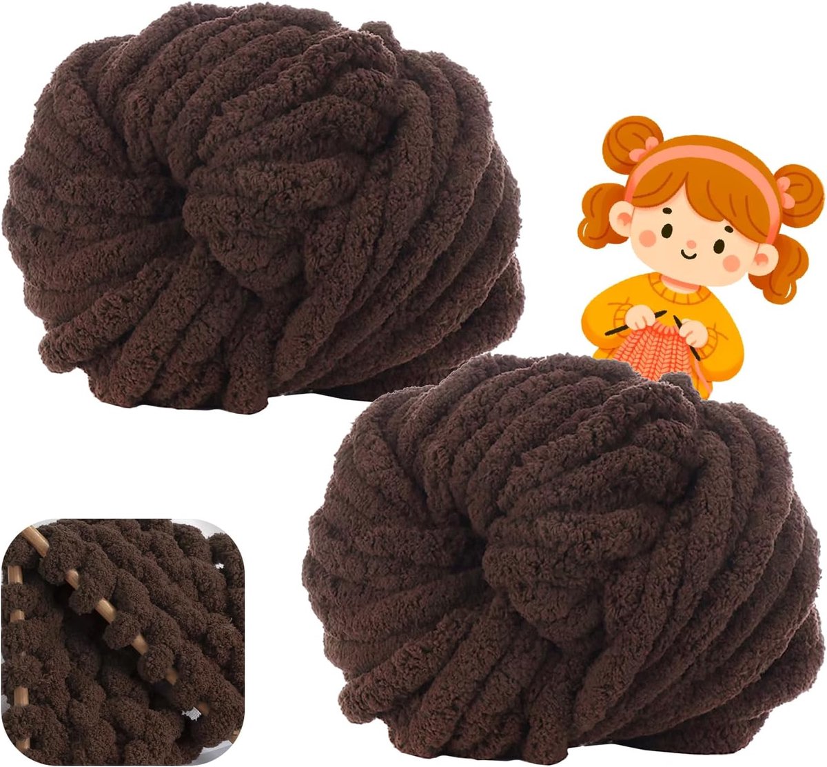 Wolgaren, 500 g (250 g x 2) ca. 54 m,XXL grof gebreid, zacht wolgaren voor breien, wol voor haken en breien, sjaalmuts (17 koffie)
