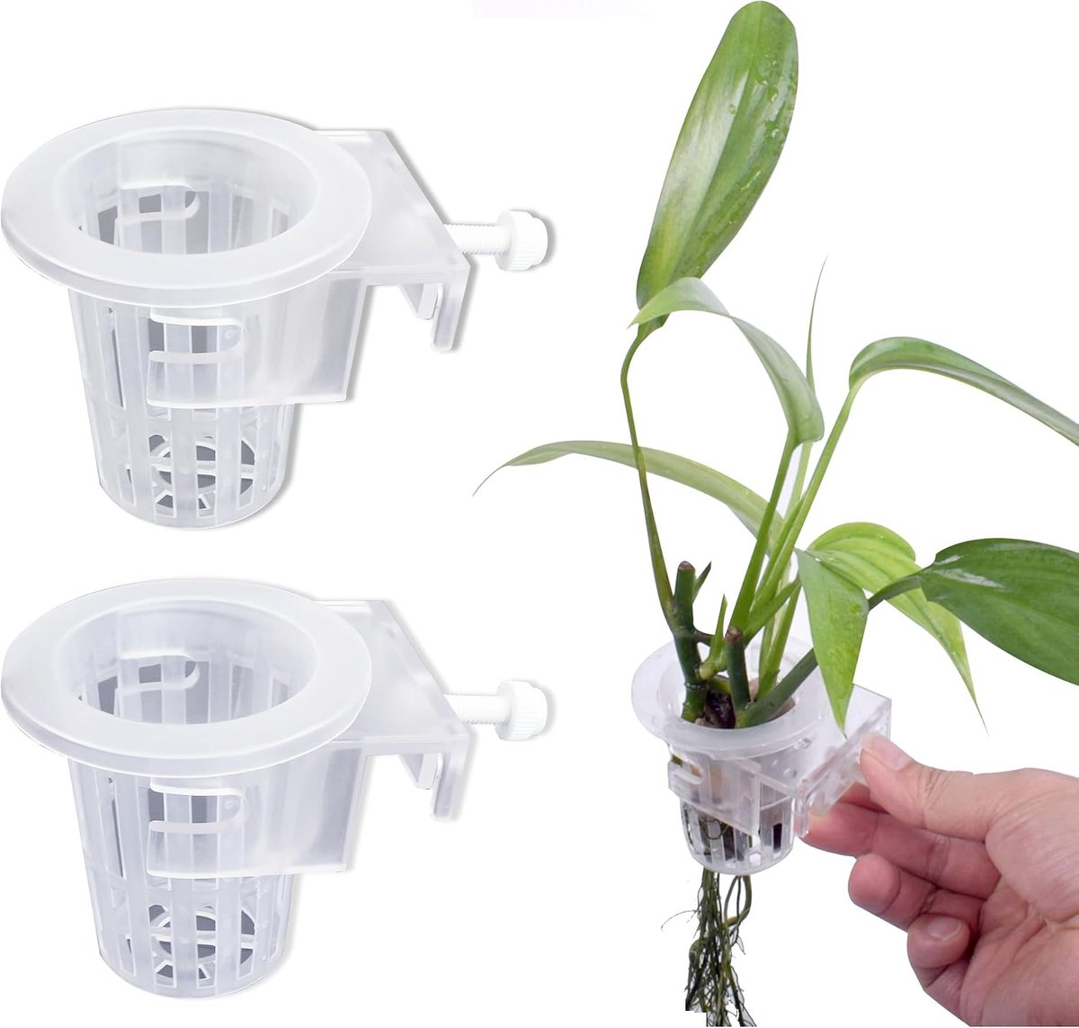Hangende plantenhouder plantenbeker - plantenbeker met haken voor aquaponic plantengroeiende landschapsplanten aquascape decoratie waterplanten, 2 stuks