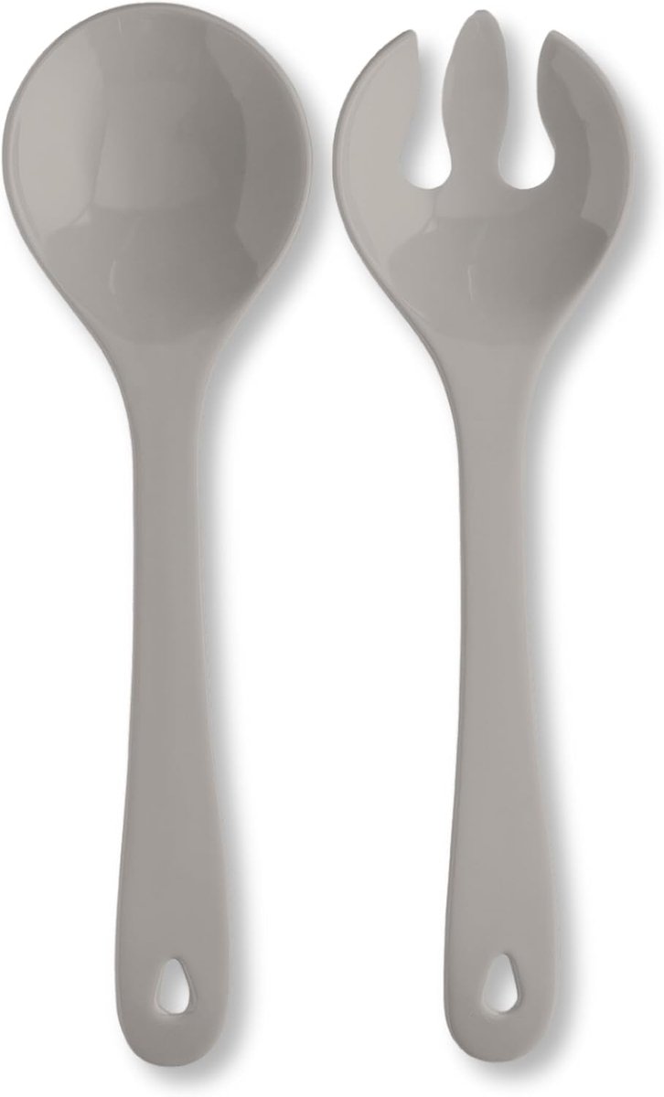 Saladebestek Kunststof (31 cm Groot, Tweeluik, Lichtgrijs) - Plastic Salade Bestek met Salade Lepel en Salade Vork voor het Serveren (Vaatwasserbestendig en Hittebestendig tot 100°C)