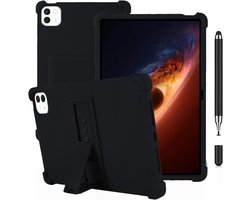 Hoes voor Honor MagicPad 4 12,3 inch, zwarte schokbestendige siliconen hoes, verstelbare standaard + bonus stylus-pen, antislip bescherming rondom, zwart