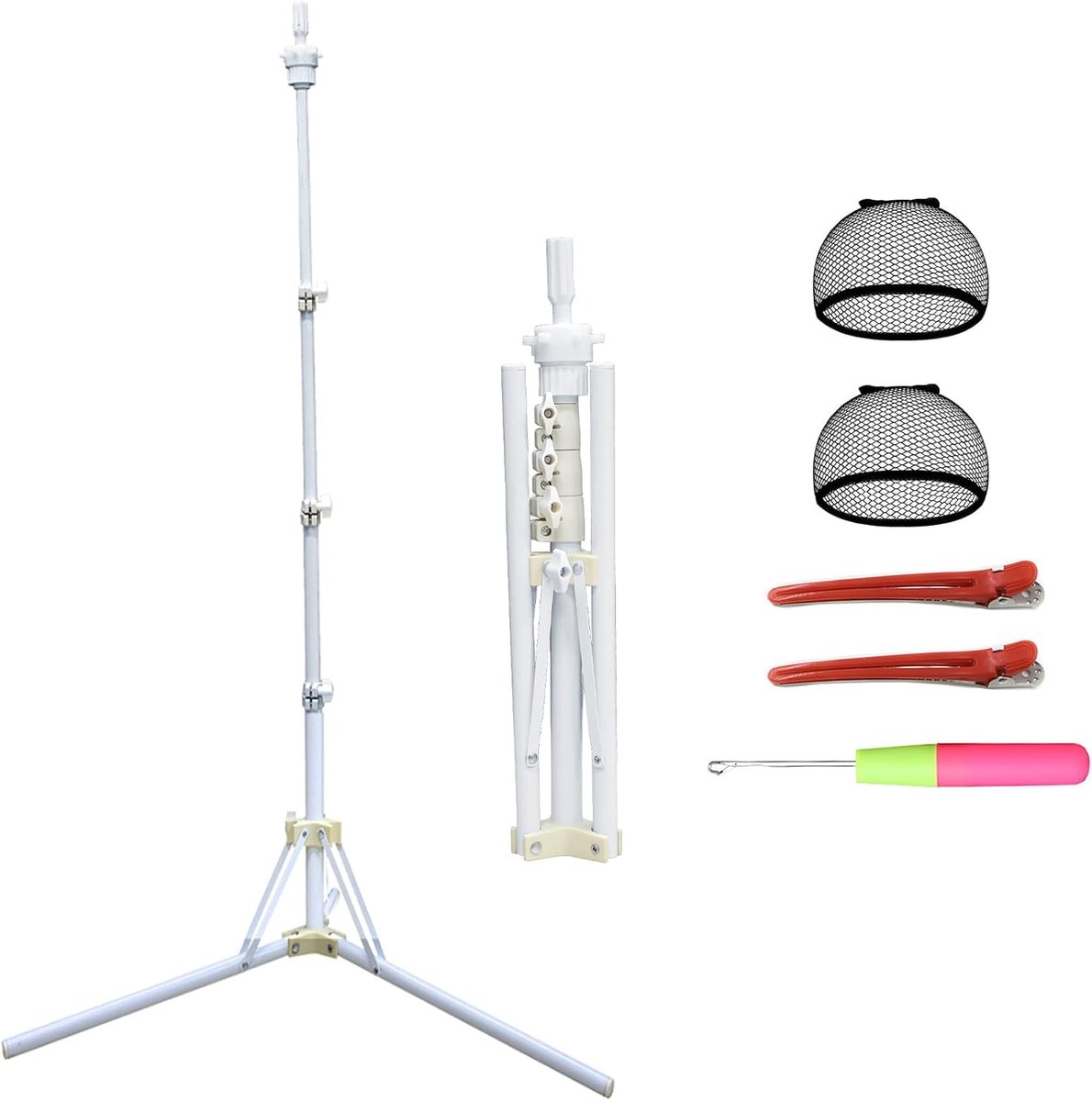 Pruik Hoofd Stand - Opvouwbare Metalen Verstelbare Statief voor Cosmetologie Kappers Mannequin (White)