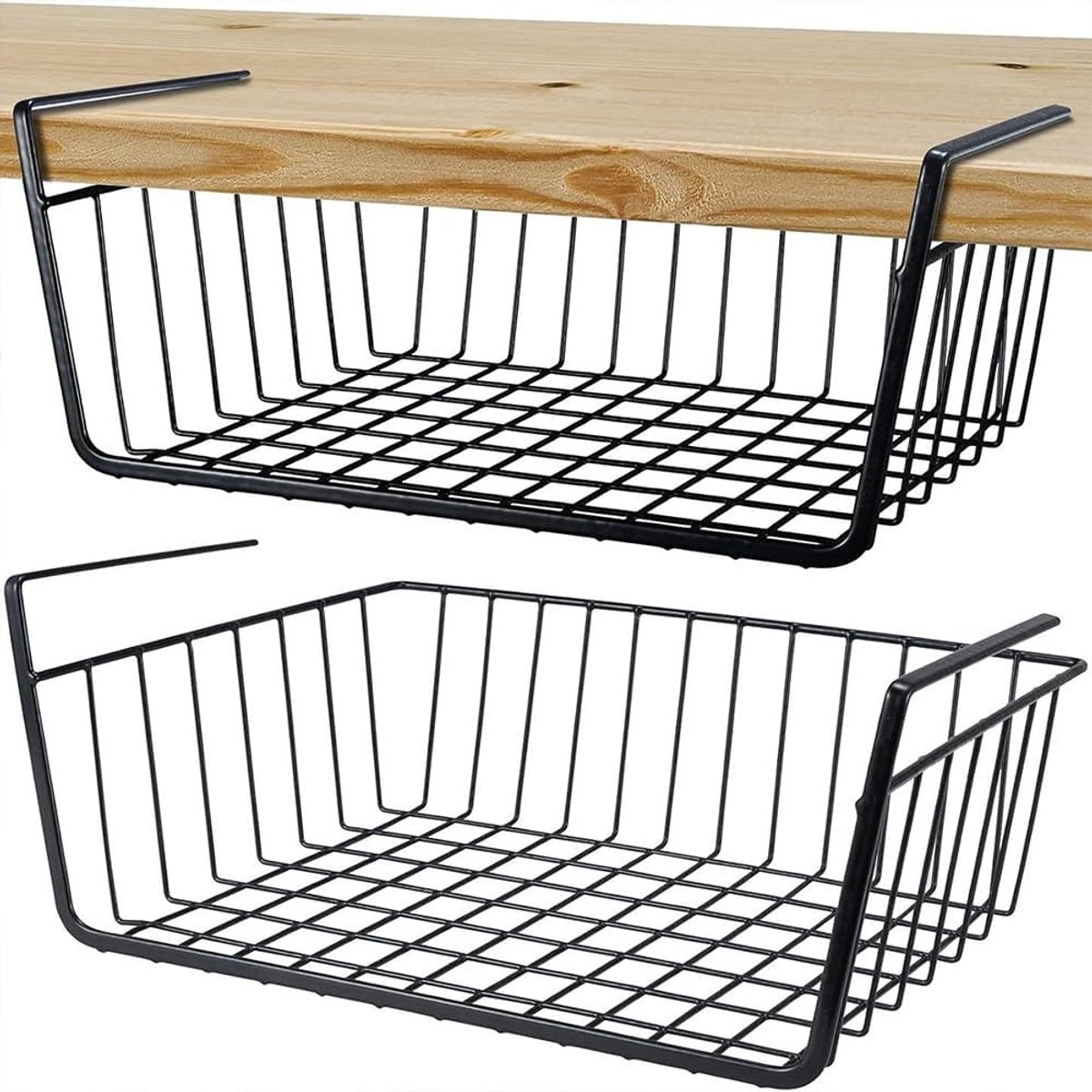 2 stuks, hangmand, metalen mandorganizer, rek onder kast, rekmand voor keuken, kantoor, eetkamer, badkamer, kast