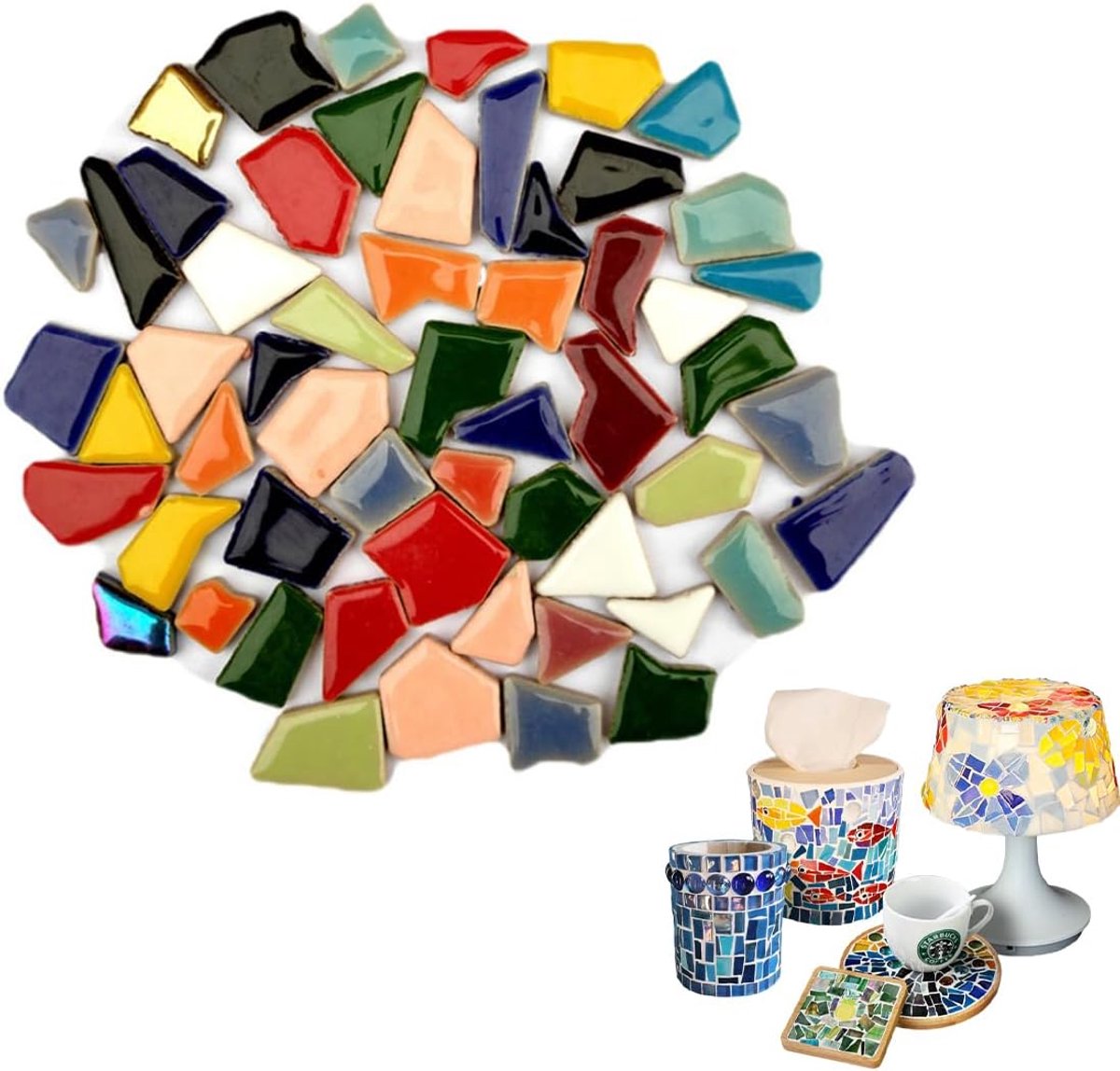 200 g kleurrijke mozaïekstenen, doe-het-zelf mozaïekset, glas-glas, afdichting, mozaïekdelen, polygonen, voor huisdecoratie, fotolijsten, bloempotten, creatief handwerk