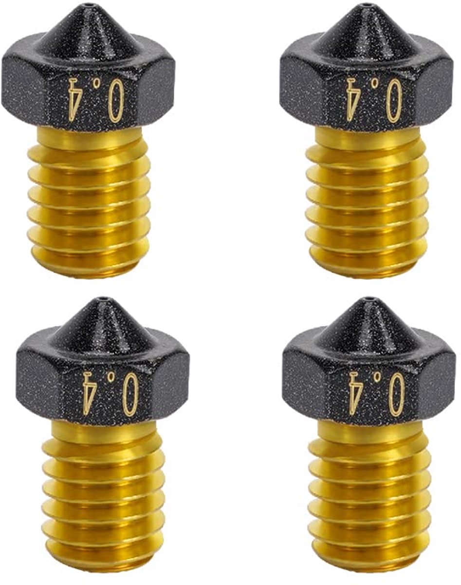 4-pack niet-klevend PTFE gecoate m6 mondstuk 0,4 mm compatibel met Anycubic Kobra Mega S X Chiron, Prusa i3 MK3S Prusa Mini Mini+ Extruder V6 Hotend 3D-printer (4x0,4 mm mondstukken)