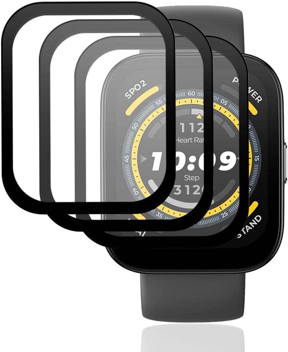 Screenprotector voor Amazfit Bip 5, 3 stuks HD anti-kras, zachte folie, geen gehard glas, flexibel, anti-vingerafdruk, displaybescherming