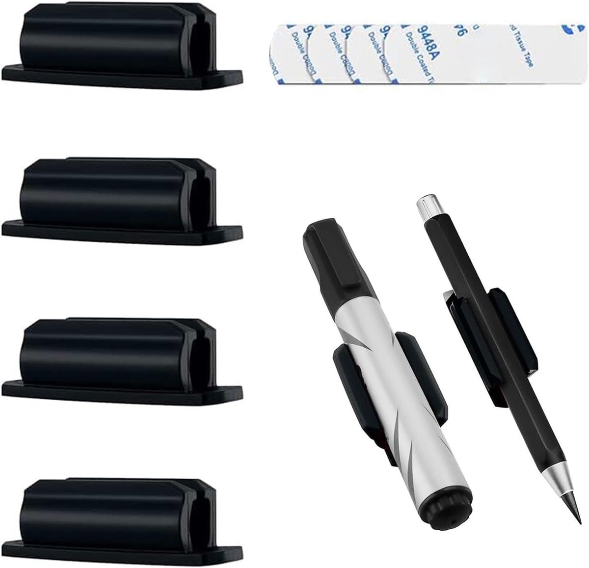 Penhouder Set - Zelfklevende Pennenhouder Clip Voor Bureau - Zwart