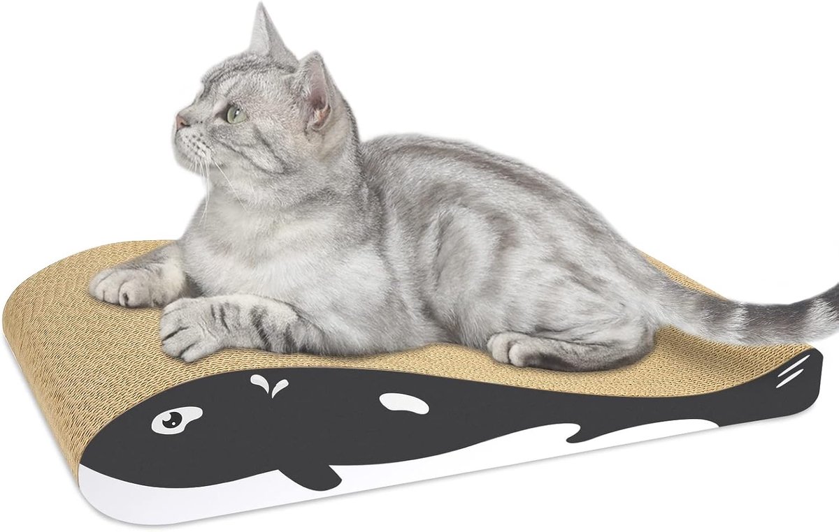Kattenkrabplank karton met biologisch kattenkruid, omkeerbaar gebruik duurzaam krabkussen [gebogen vorm voor kattengewoonten, 44 x 23 x 8 cm]