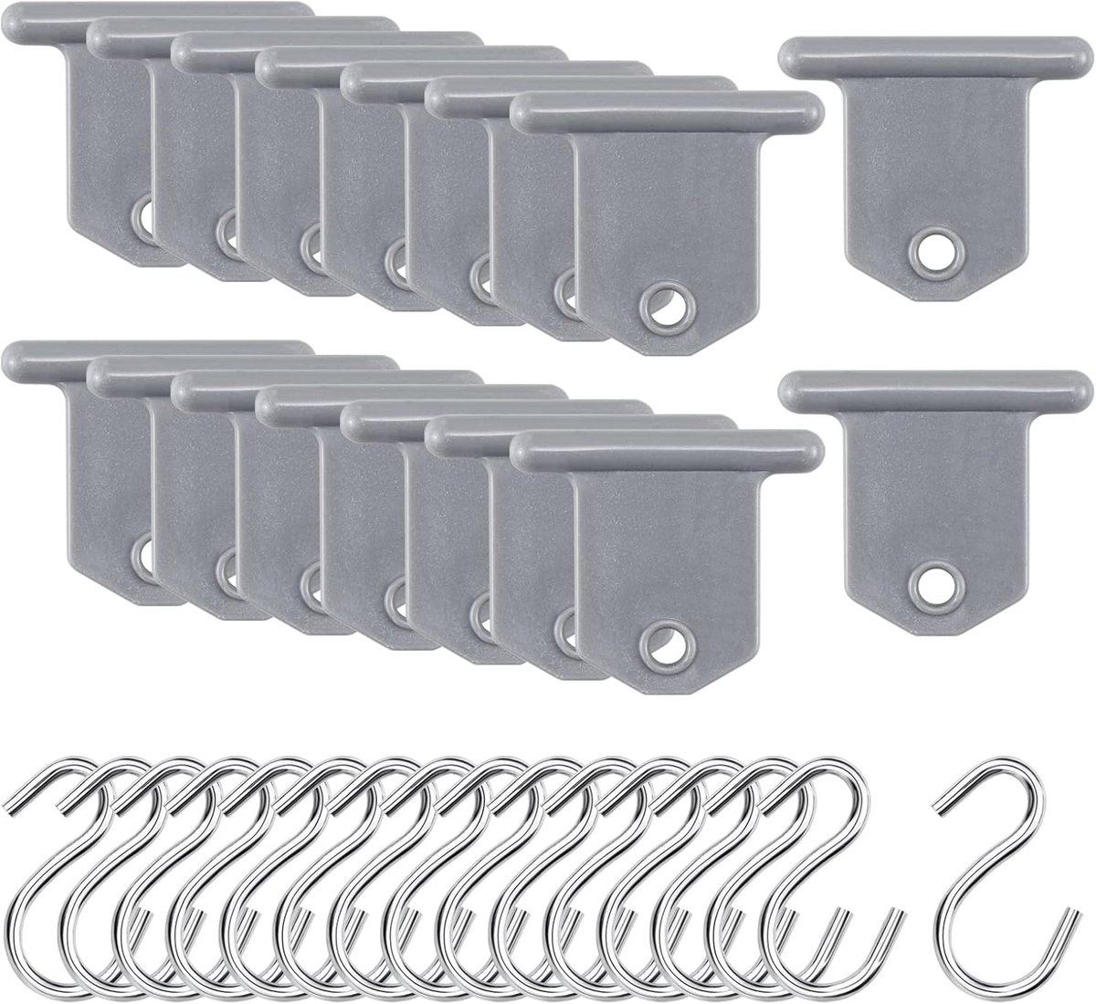 Luifel accessoirehangers, 16 stuks S-haken voor luifel, RV feestverlichting hangers voor camping tent, camper, caravan, camper, indoor en outdoor kerstdecoratie (grijs)