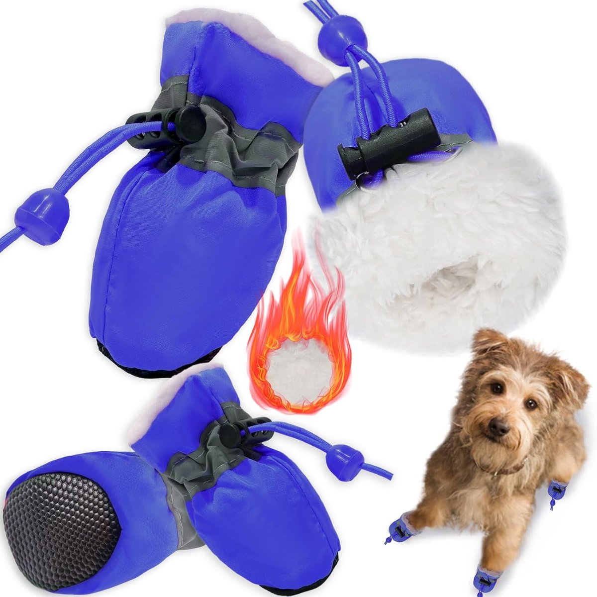 Schoenen, 4 stuks, laarzen voor honden, Paw Protector, antislip schoenen voor hondenpoten met reflecterende riemen, hondenschoenen voor kleine en middelgrote honden, blauw 6