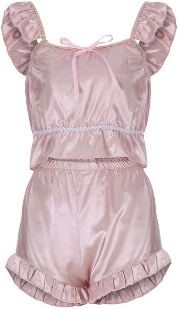 Dames Sexy Lingerie Satijnen BH Slips Erotisch Ondergoed Verleiding Nachtkleding Kostuum-Pink_XXL
