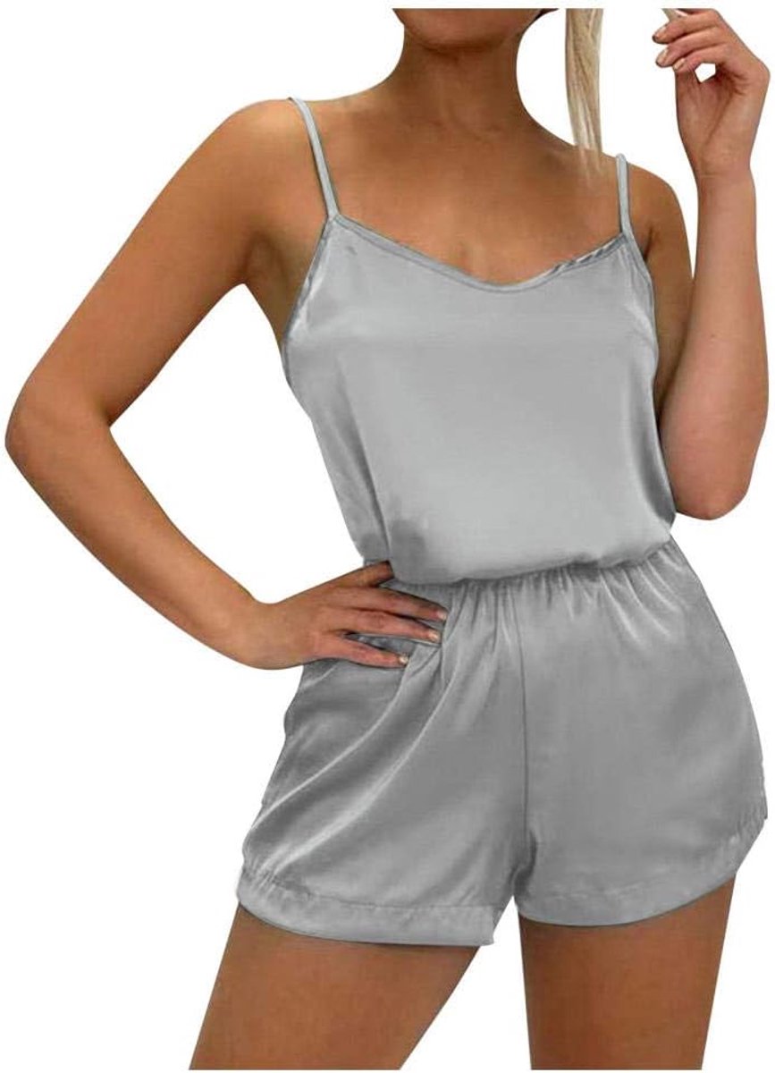 Nachtkleding kant lingerie sexy jurk met string voor damesNachtkleding Vrouwen Sexy Lingerie Ademend Satijn Zijde V-hals Pyjama Kant Slaap Tops Tank Pyjama Set-A_XXL