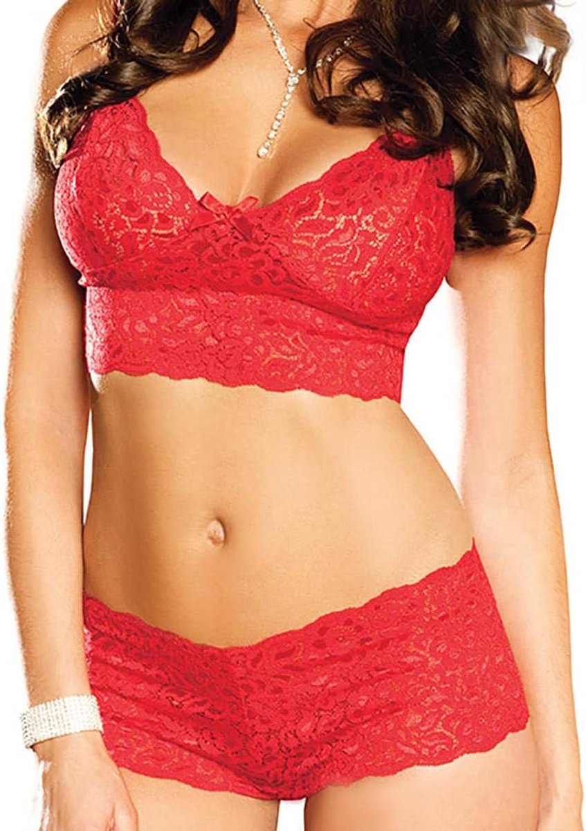 Kleding 2 ST Vrouwen Kostuums Erotische Ondergoed Kanten Beha Slips Perspectief Nachtkleding Sexy Dames Set-Red_M