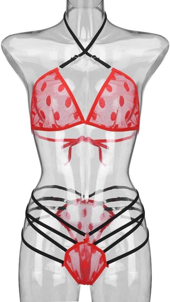 Vrouwen Mesh Sexy Lingerie Plus Size Draadloze Beha Bandage Panty Ondergoed Erotische Sex Nachtkleding Set