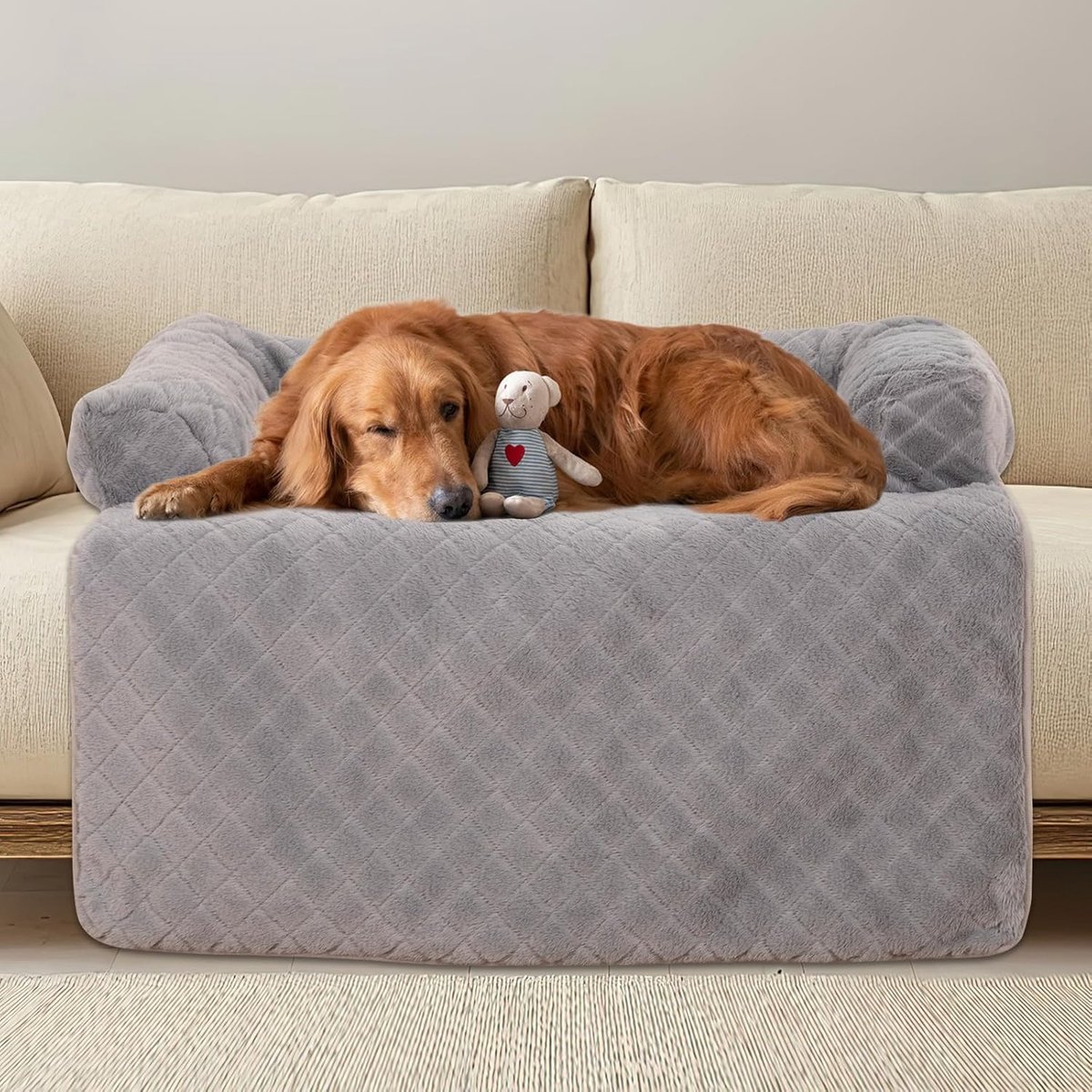 Hondenbankje voor grote honden, duurzame pluizige hondenmat, hondenbank slaapmat met afneembare wasbare hoes, perfect voor kleine, middelgrote honden en katten, grijs