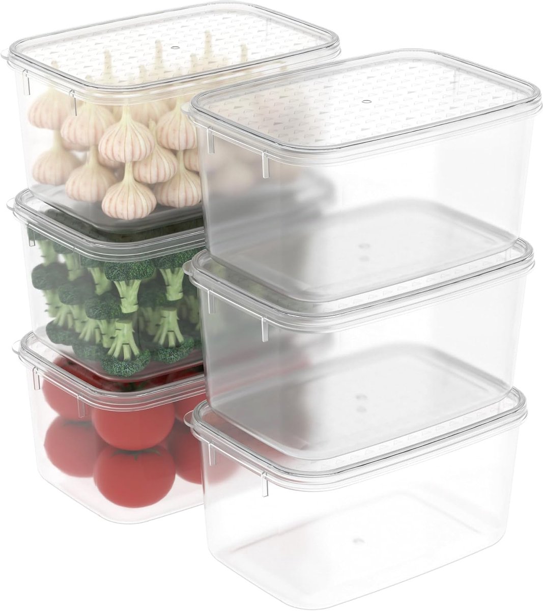 2,2 l x 6 voedselopslagcontainer, koelkastorganizer met deksel, plastic koelkastorganisatoren voor voorraadkast en fruit, BPA-vrij, vriezerbestendig, magnetronbestendig, duurzaam