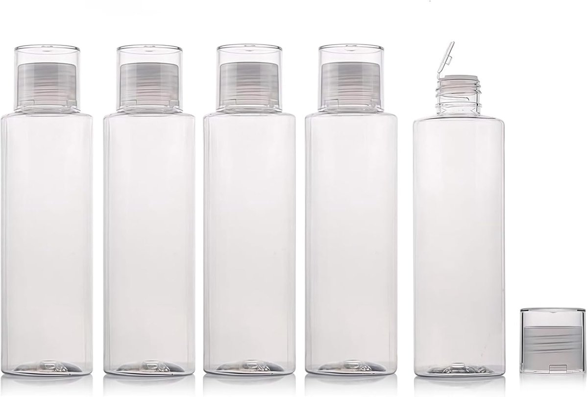 6 Stuks 150ml Doorzichtige Reisflesjes Lekvrije Navulbare Plastic Containers met Doseerdop voor Shampoo Douchegel Cosmetica Ideaal voor Reizen