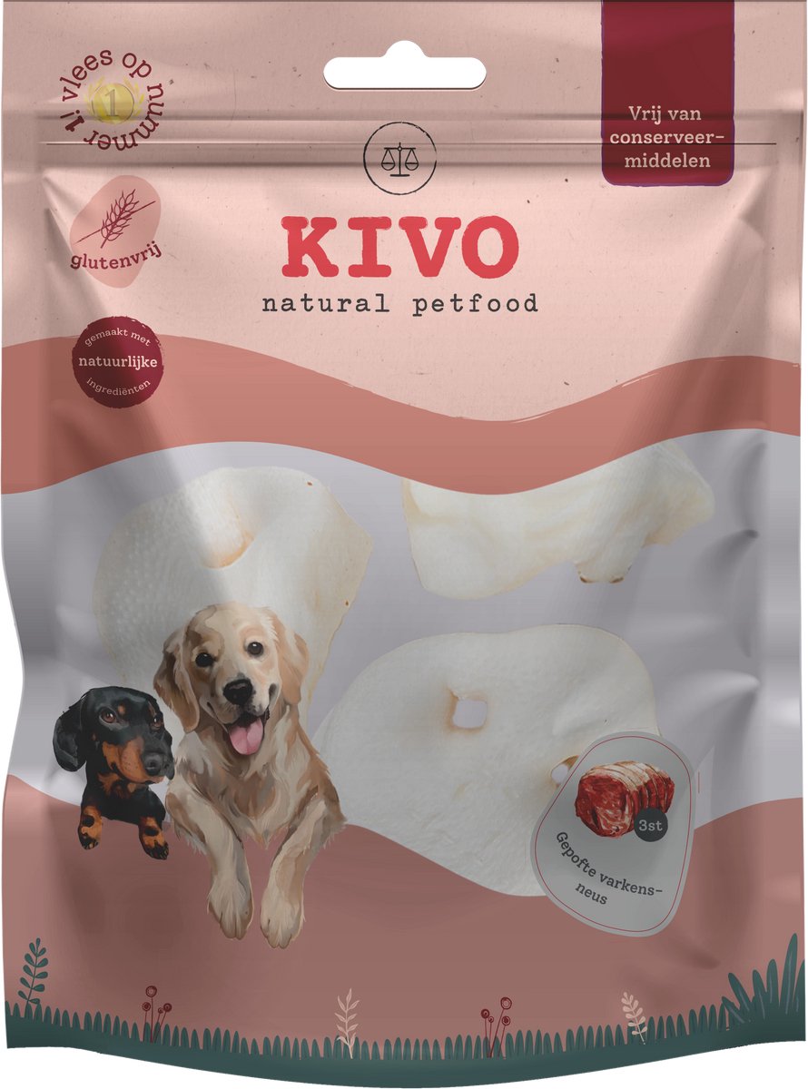 Kivo Petfood Hondensnack Varkensneuzen gepoft honing 2 zakken verpakt per 3 stuks - Graanvrij en Glutenvrij