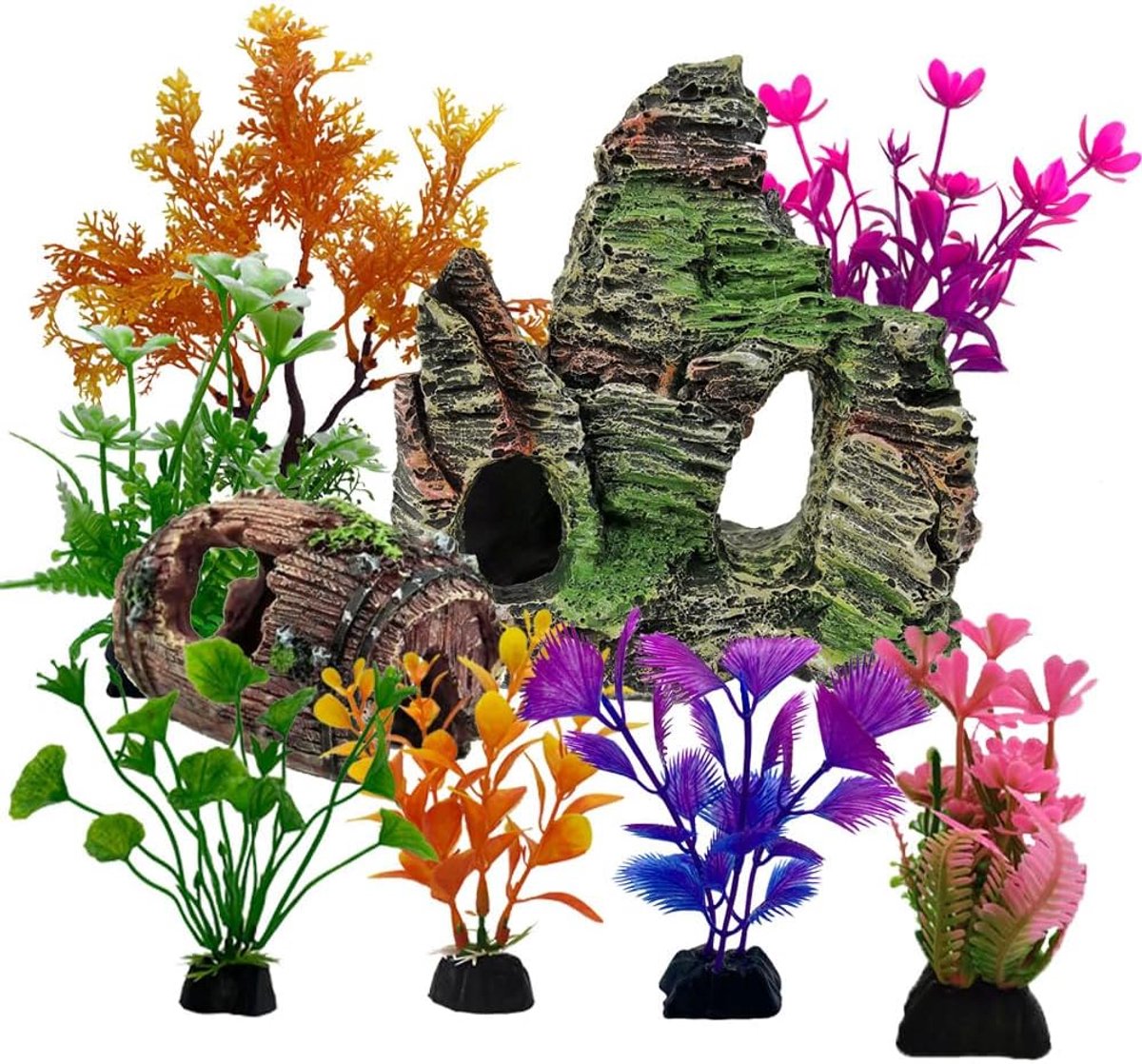 9 stuks, aquarium voor berglandschap, simulatie, hars, landschapsdecoratie, kunstmatige decoratieve plant voor aquarium