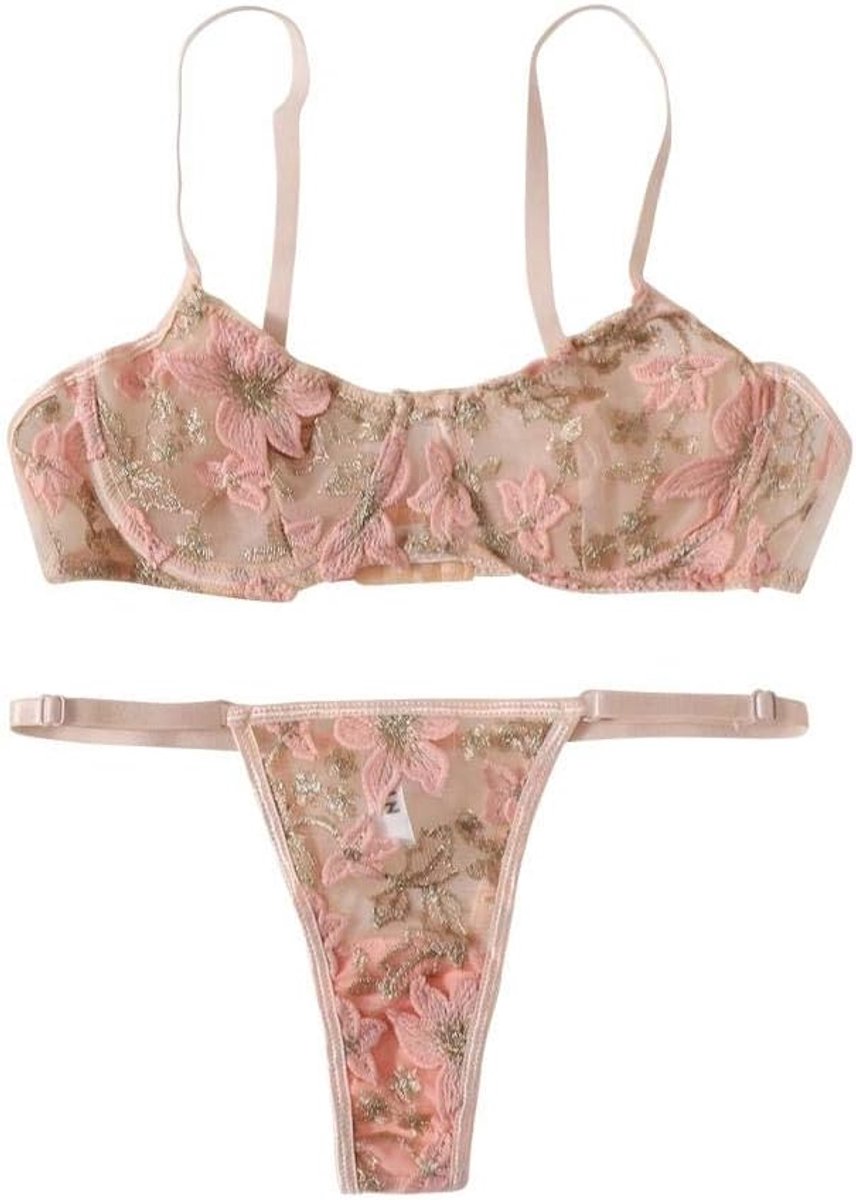 Lingeriesets dames Sexy Kostuum Vrouwen Verleiding Beha G-String Nachtkleding Kant Erotische Lingerie Porno Ondergoed Embroidery-Pink_L