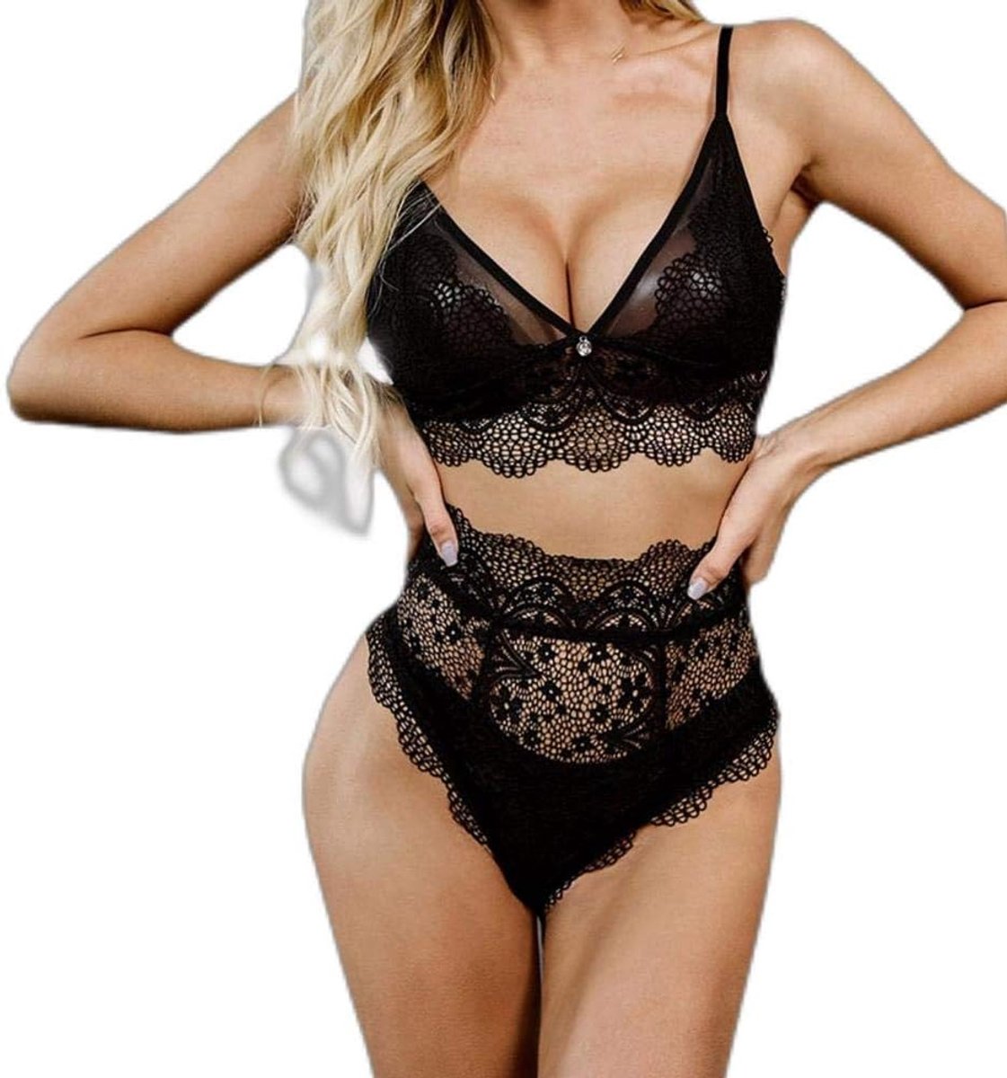 Nachtkleding kant lingerie sexy jurk met string voor damesSexy Vrouwen Kanten Draadloze Beha Sexy Lingerie Thong Set Ondergoed Pyjama Set S-XL