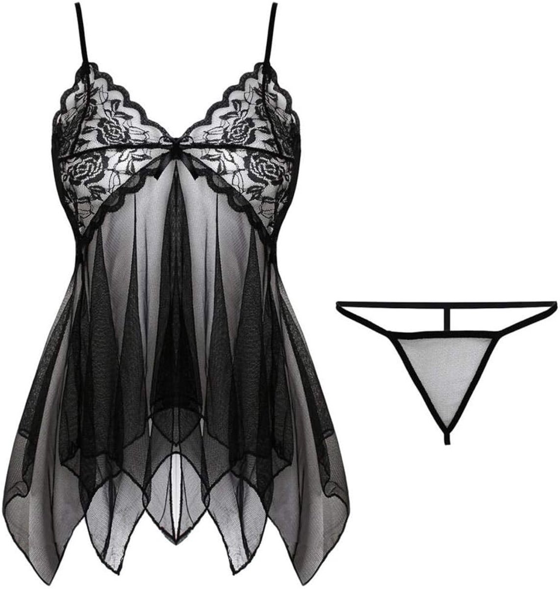 Babydolls, nachtjaponnen & negligés Vrouwen Sexy Lingerie Jurk Erotische Sexy Ondergoed Transparante Porno G-string Verleiding Nachthemd-Black_XL