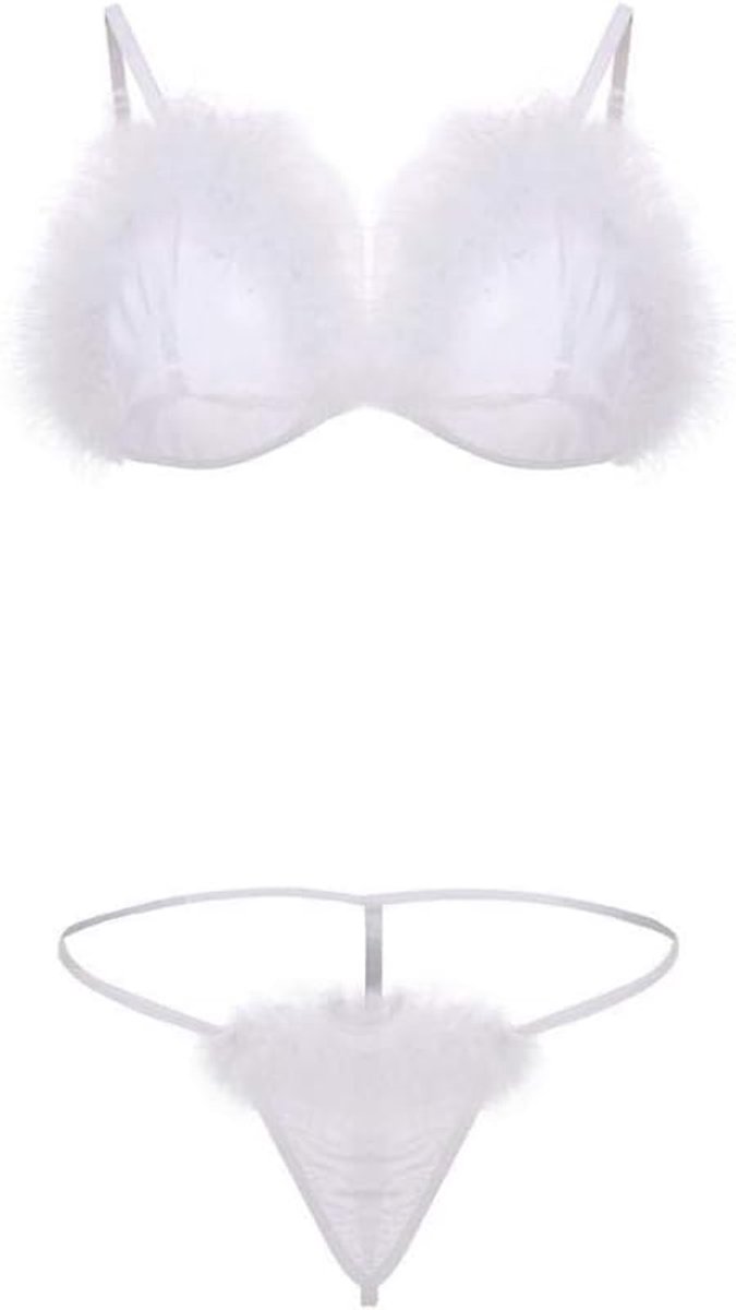 Dameskostuums Sexy Lingerie Dames Pluche Sexy Underwea Push Up Bh Slips Porn Temptation Sex-White_XXL