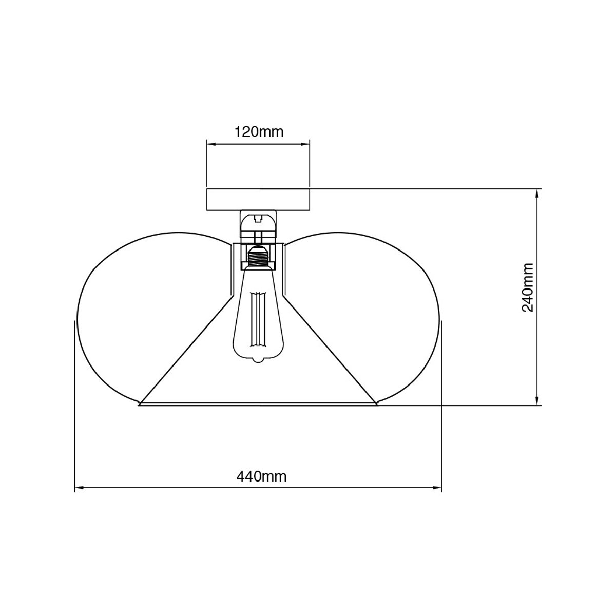 Julia plafondlamp met E27-fitting, zwarte stalen kap, Ø44 cm, hoogte 24 cm, IP20