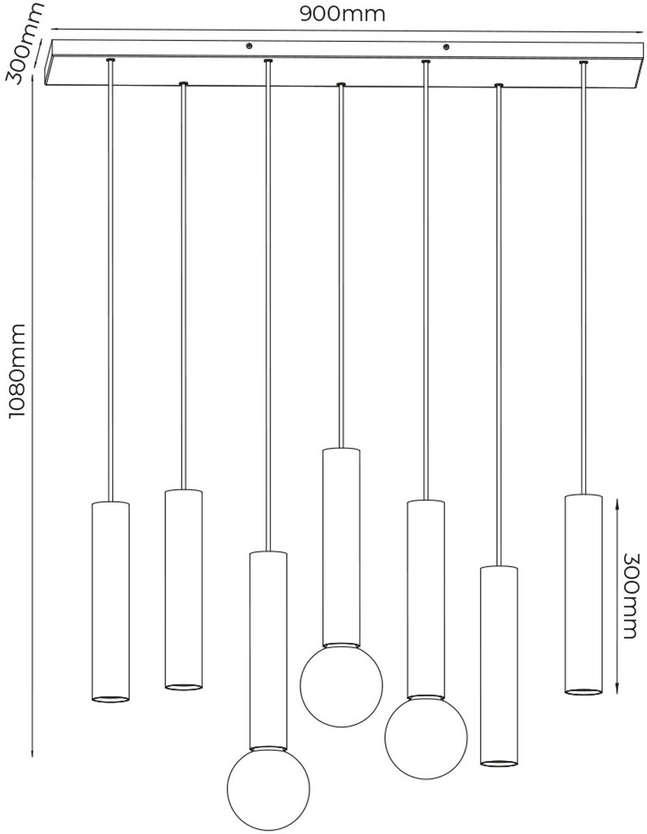 Fantasia Taboro hanglamp 7-lichts, 4x GU10 + 3x E27 (excl.), zwart met geborsteld goud, aluminium