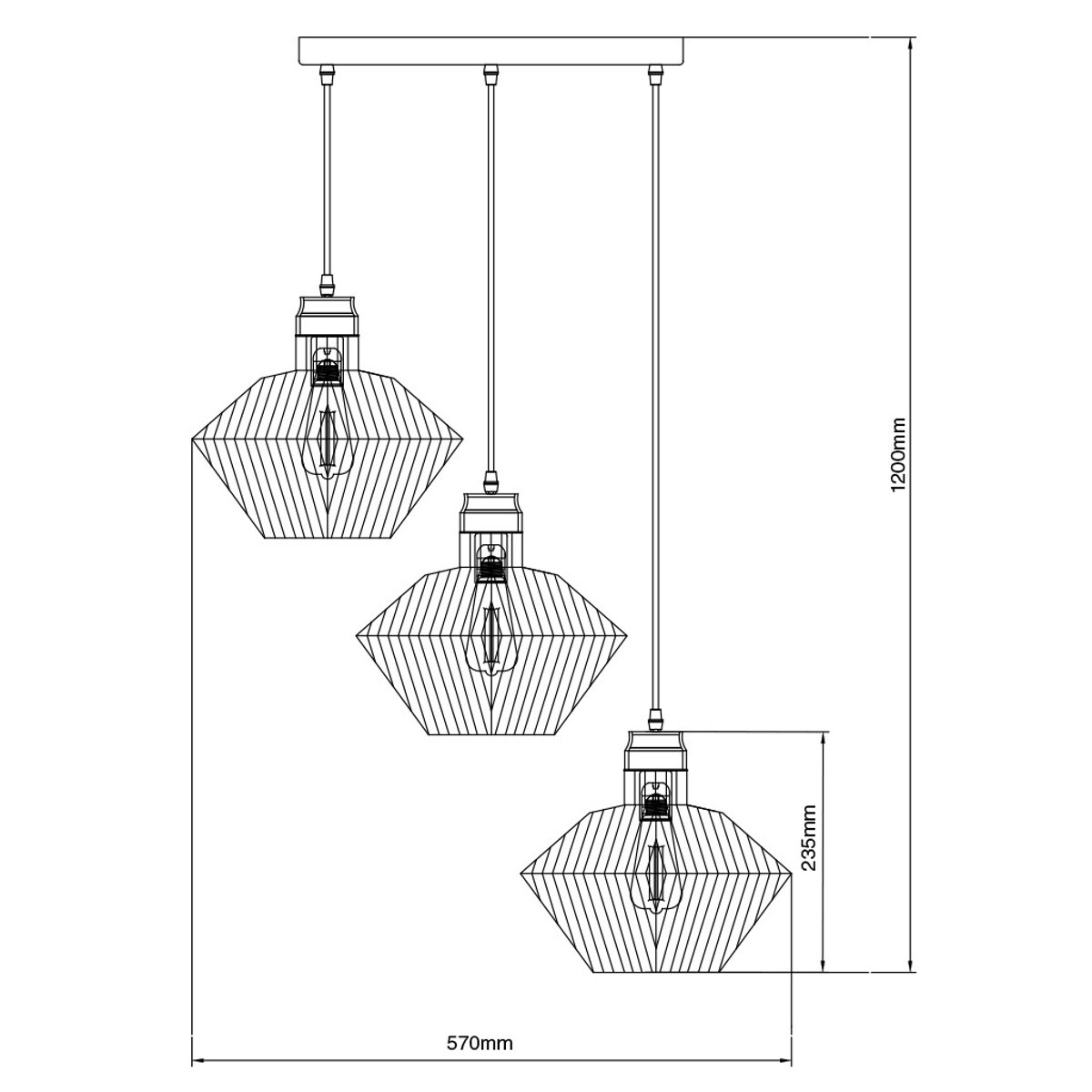 Shary hanglamp rond, staal in zwart/koper, 570 mm breed, 3x E27-fitting (excl. lichtbron), IP20