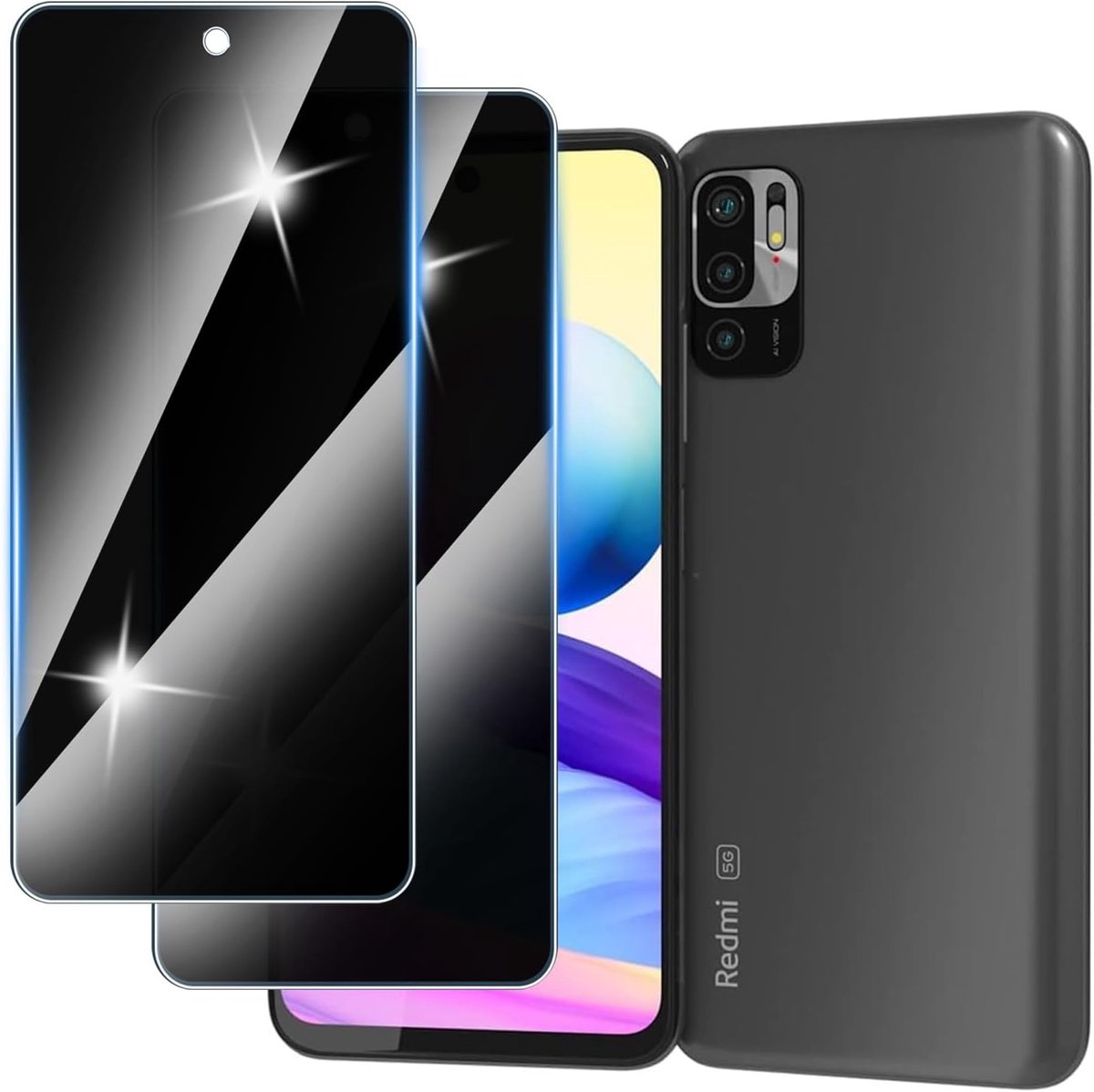 【2 stuks】privacy schermbeschermer voor Redmi Note 10 5G, hardheid 9H,Geen Luchtbellen，Anti-Spy pantserbescherming,krasbestendig,privacyfolie