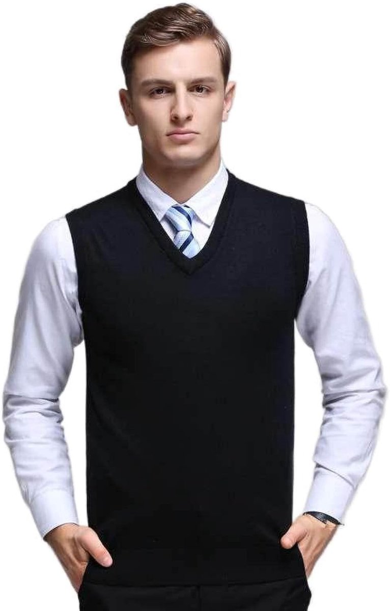 Gebreid Vest Met V-Hals, Klassiek Effen Kleur Mouwloos Heren Kasjmier Vest Vest Pullover Trui, Zakelijk Heren Breigoed Gebreid Vest Trui Tanktops, Zwart, S