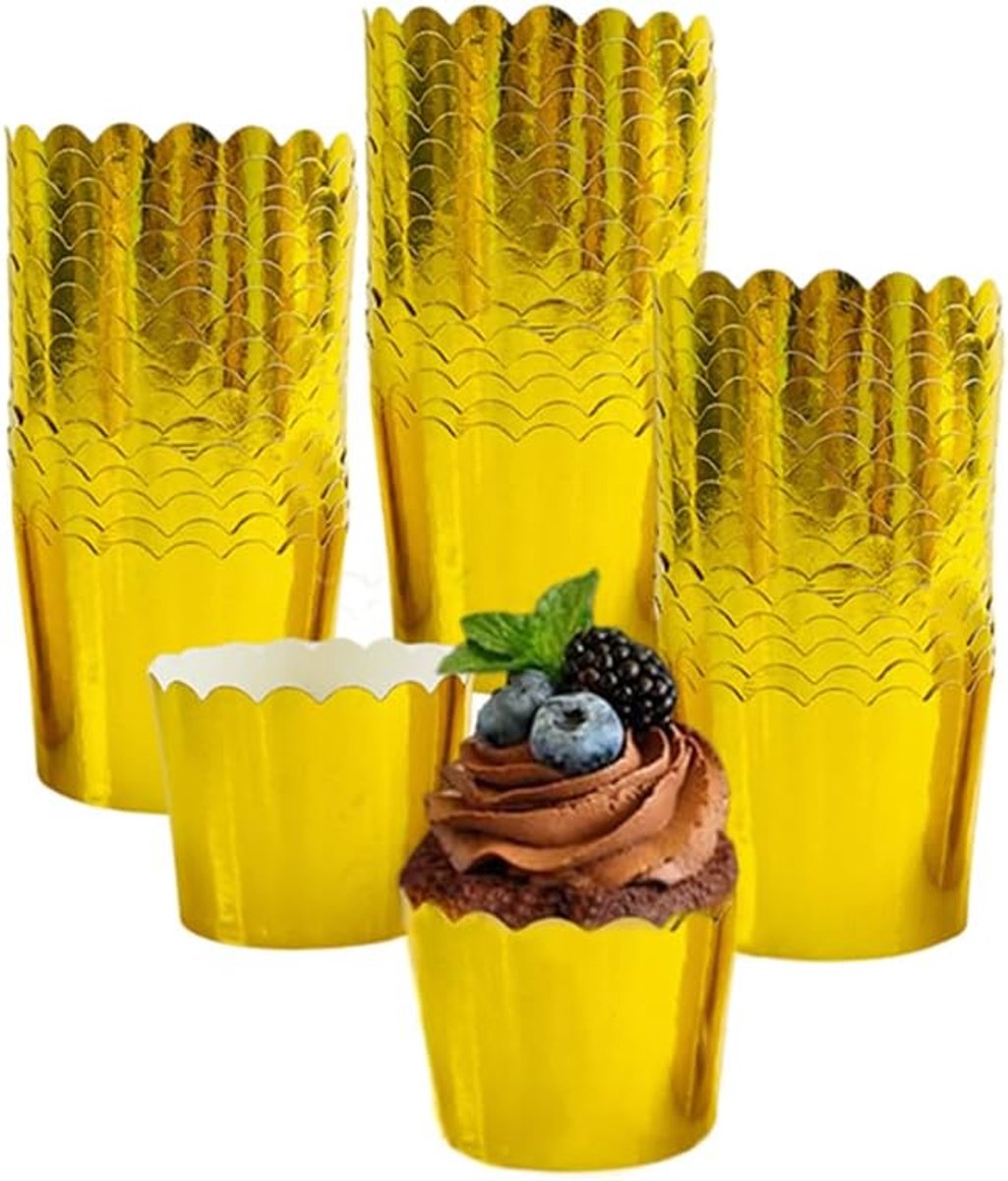 50 stuks gouden cupcake voeringen 3,5 oz folie bakken kopjes wegwerp cupcake wrappers houders muffin voeringen, voor feest bruiloft verjaardag Valentijn