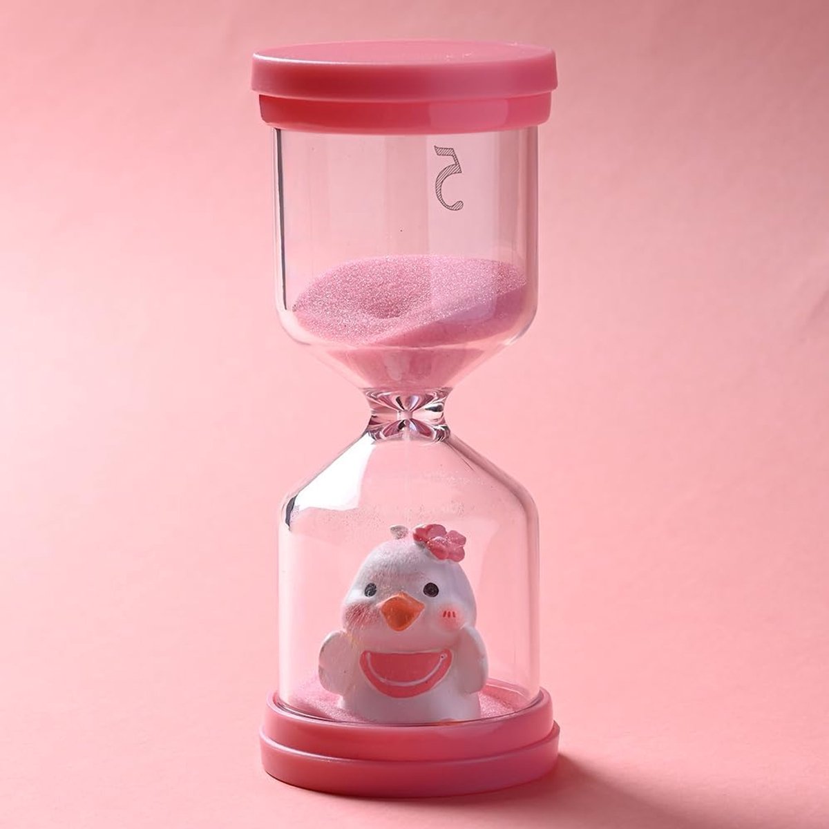 Kunststof zandloper 5 minuten, kleurrijke zandloper voor kinderen met eendjes in macaron roze, visuele timer, tijdtimer voor het leven van kinderen, leren, keuken, speeltiming