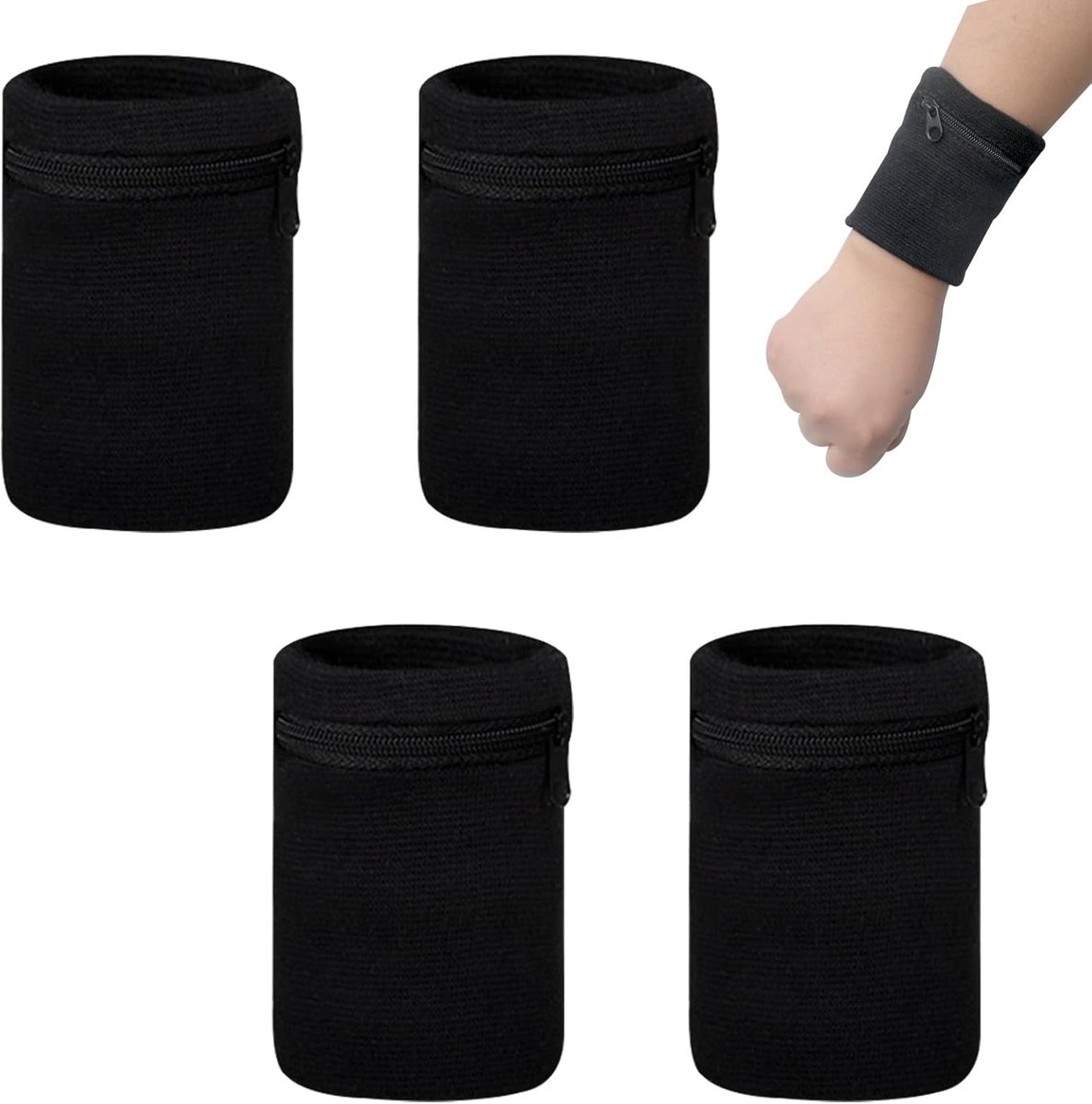 4 stuks polsbandjes, zweetband met ritssluiting, zweetbandjes pols, pols