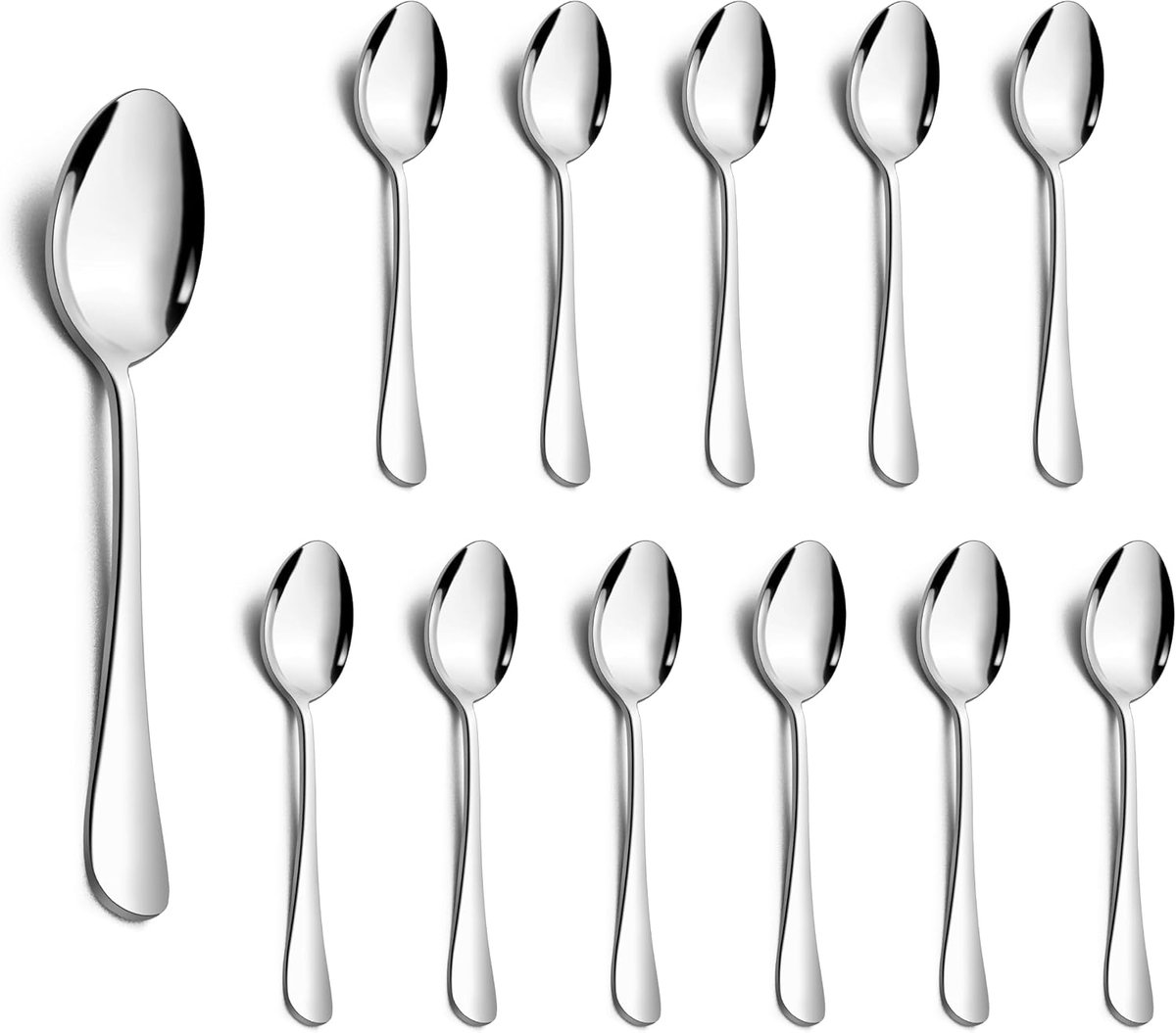 Theelepels, set van 12, roestvrijstalen koffielepels, espressolepels, kleine lepel, dessertlepel voor café, thuis, restaurant, vaatwasmachinebestendig en hoogglans gepolijst, 14 cm