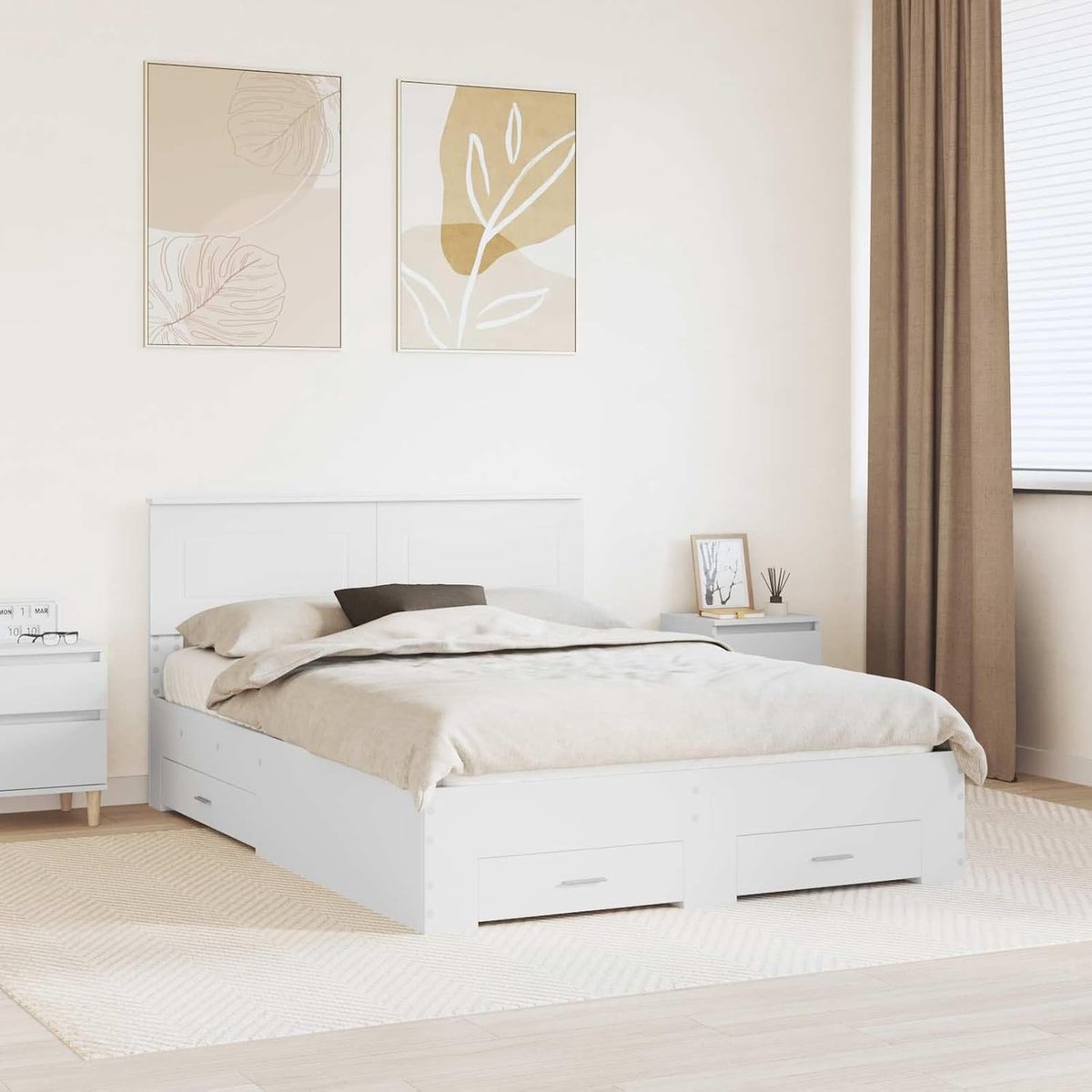 Opbergbed met hoofdbord gemoderniseerd hout wit 140x190 cm enkele matras
