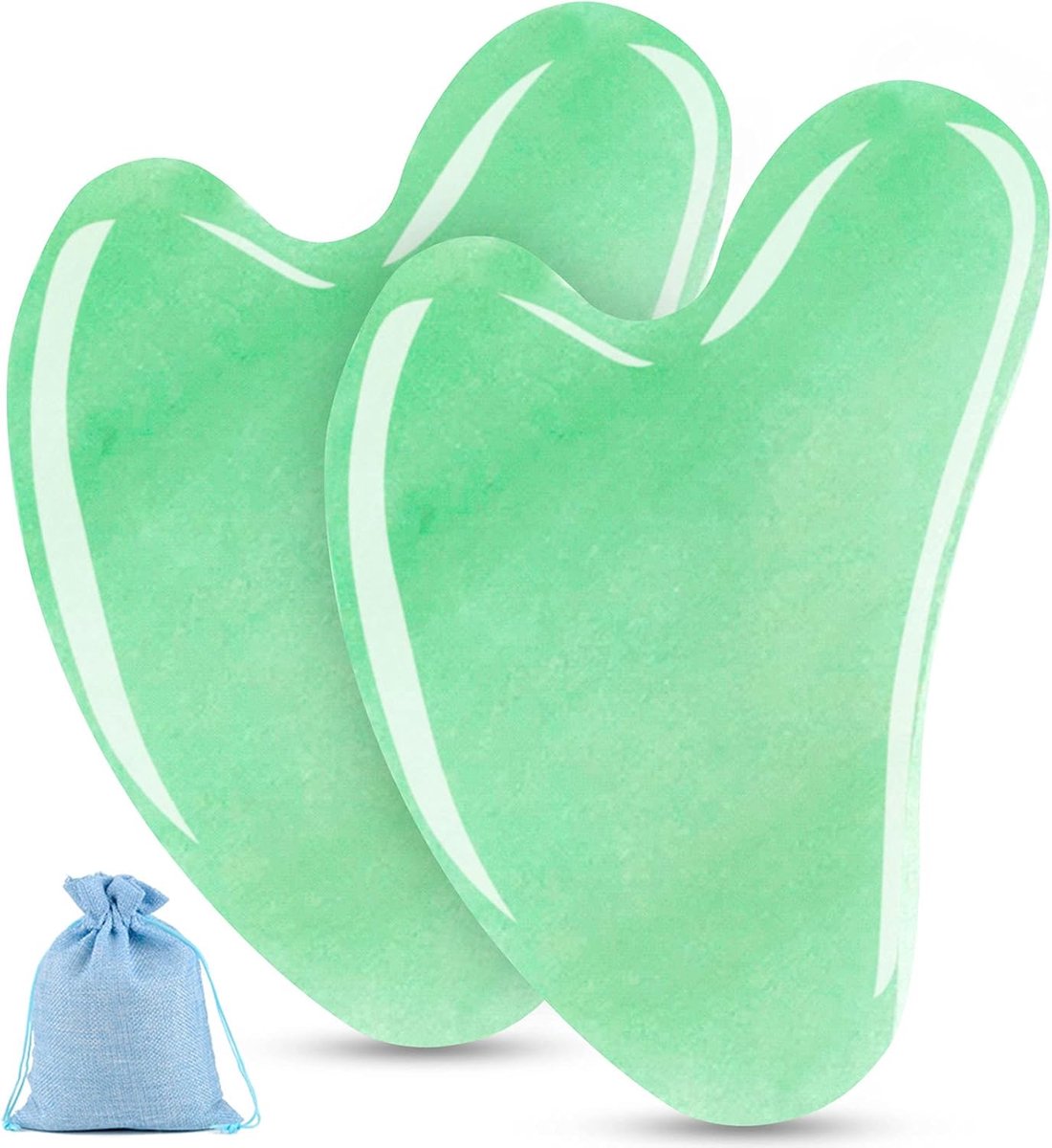 Esur Jade Gua Sha Facial Tool Set, 2 Pack Guasha Tool voor Gezichtsmassager, Natuurlijke Jade Stenen Gezichtsschraper voor ogen, Kin, Nek en Lichaam Spieren Ontspannen en Verlichten, Geschenken voor