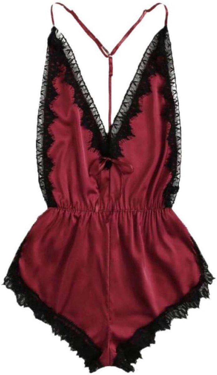 Sets met nachtmode & ochtendjas Sexy Dames Kant Zijde Backless V-hals Lingerie Beha Verleiding Perspectief Erotische Porno Vrouwen Ondergoed-Red_XXL