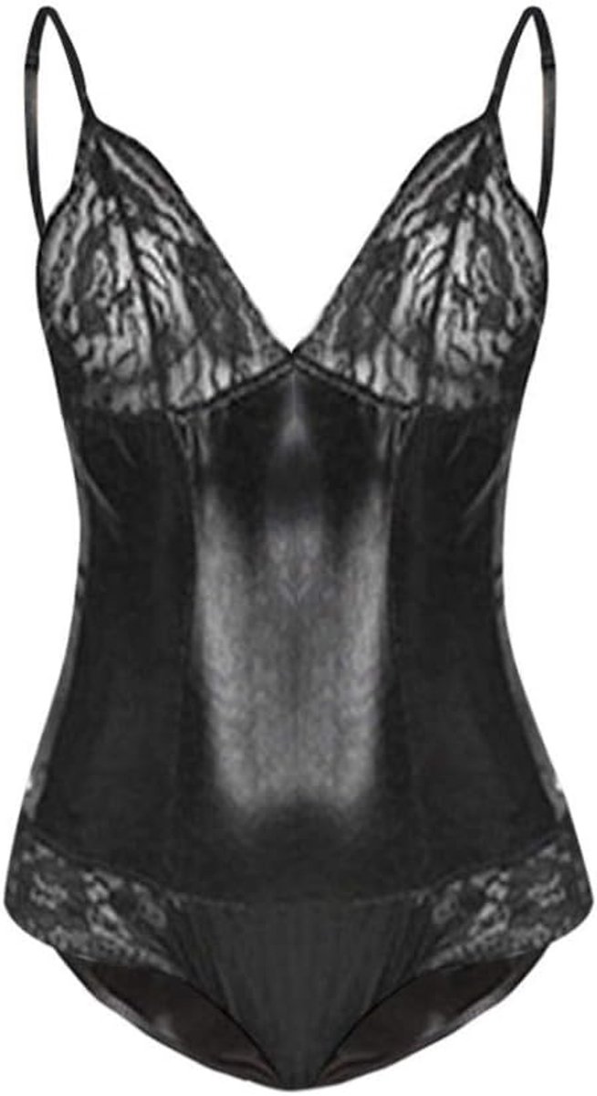 Dameskleding Plus size vrouwen erotische lingerie sexy kostuum porno nachtkleding uitgehold kanten lederen ondergoed perspectief-black_XXL