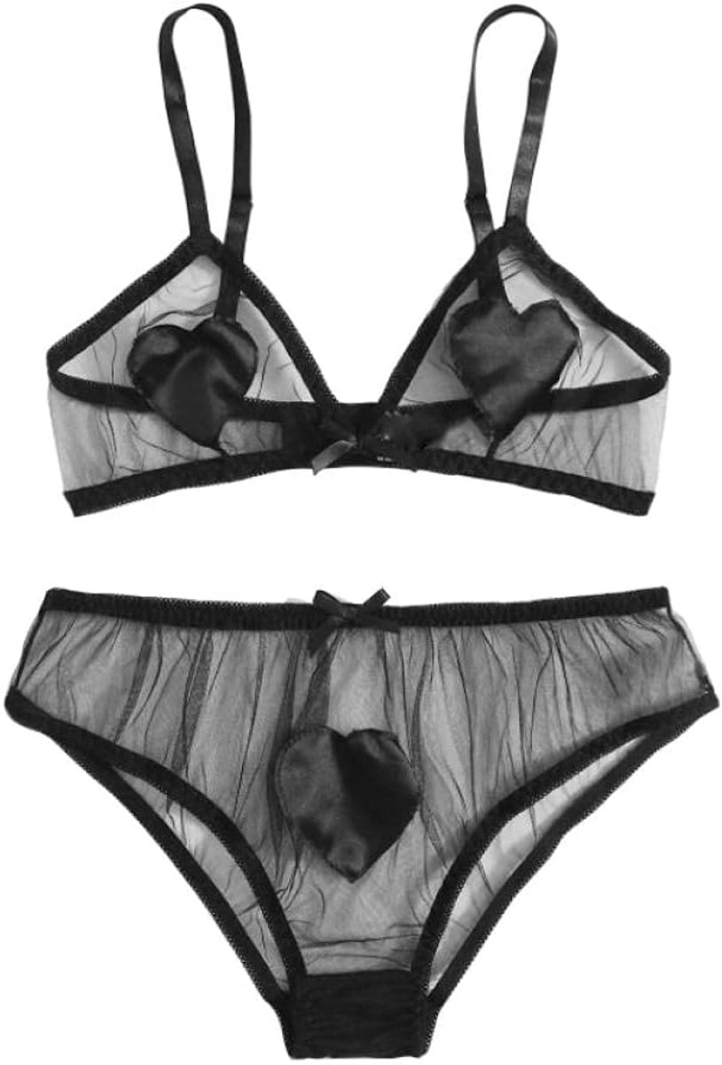 Lingerie Dameslingerie Vrouwen Bh Set Sexy Hartvormige Erotische Lingerie Dames Comfortabele Transparante Bh + Panty Lingerie