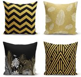 Sierkussens set van 4 stuks - INCLUSIEF BINNENKUSSENS 45x45 cm - goud - zwart - dubbelzijdig bedrukt - kussensloop - kussens woonkamer - kussenhoes