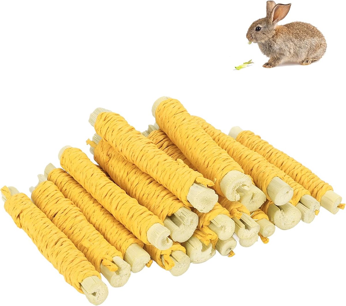 20 stuks konijnenlekkernijen, konijnenspeelgoed, hazenlekkernijen, konijnenvoer, konijnenkauwartikelen, schattige bamboestokjes, originele geur voor het kauwen van konijnen en hamsters (geel)