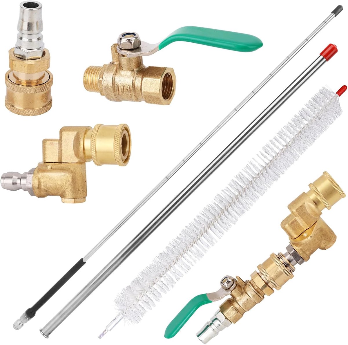 Schoonmaak Stok Set, 57cm Stok met 5 Hoek Koppelingen Klep Schakelaar Borstel Radiator Schoonmaak Gereedschap voor Auto Vrachtwagen Hoge Druk Reiniger Druk Lucht Pomp Spoeling