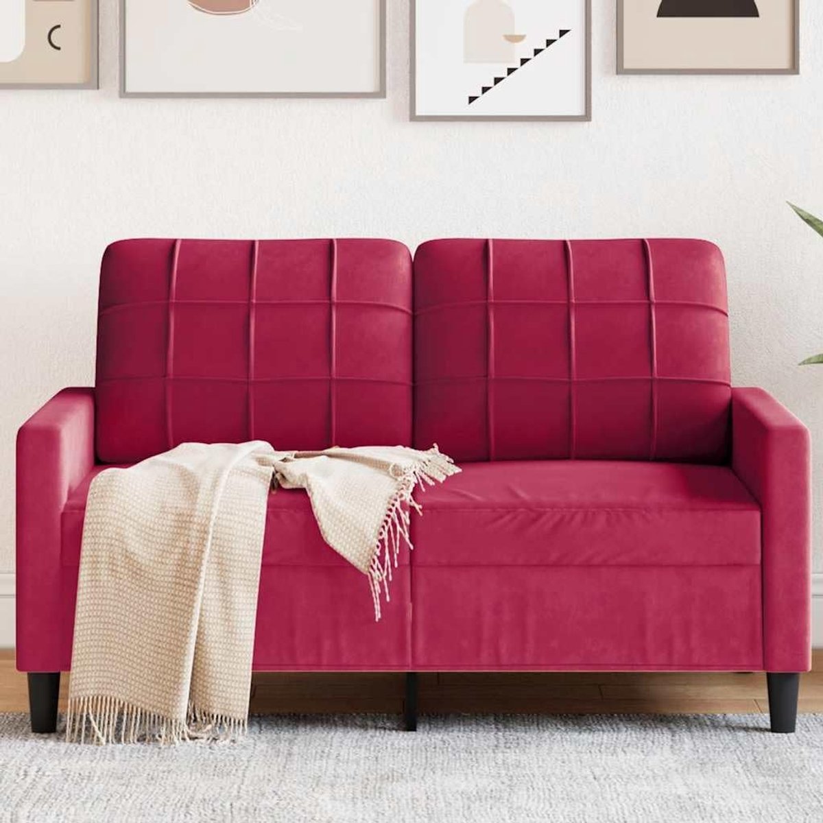 2-zitsbank in wijnrood, 120 cm breed, fluwelen bekleding met bankbekleding voor woonkamer en eetkamer, comfortabel metalen frame, bank