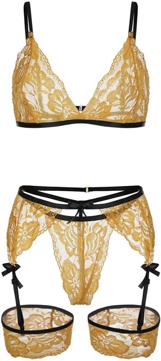 Bodystockings dames Vrouwen Sexy Ondergoed Transparante Kanten Garters Nachtkleding V-hals set