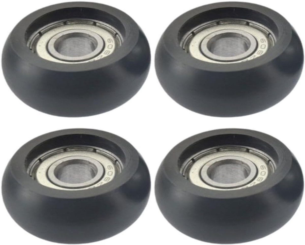 4 stuks roeimachine rolwielen, kunststof stalen geleiderschijven voor fitnessapparatuur, gladde, geluidsarme vervangingsonderdelen voor thuisgymnastiekmachines, zwart, 32 x 12 x 8 mm