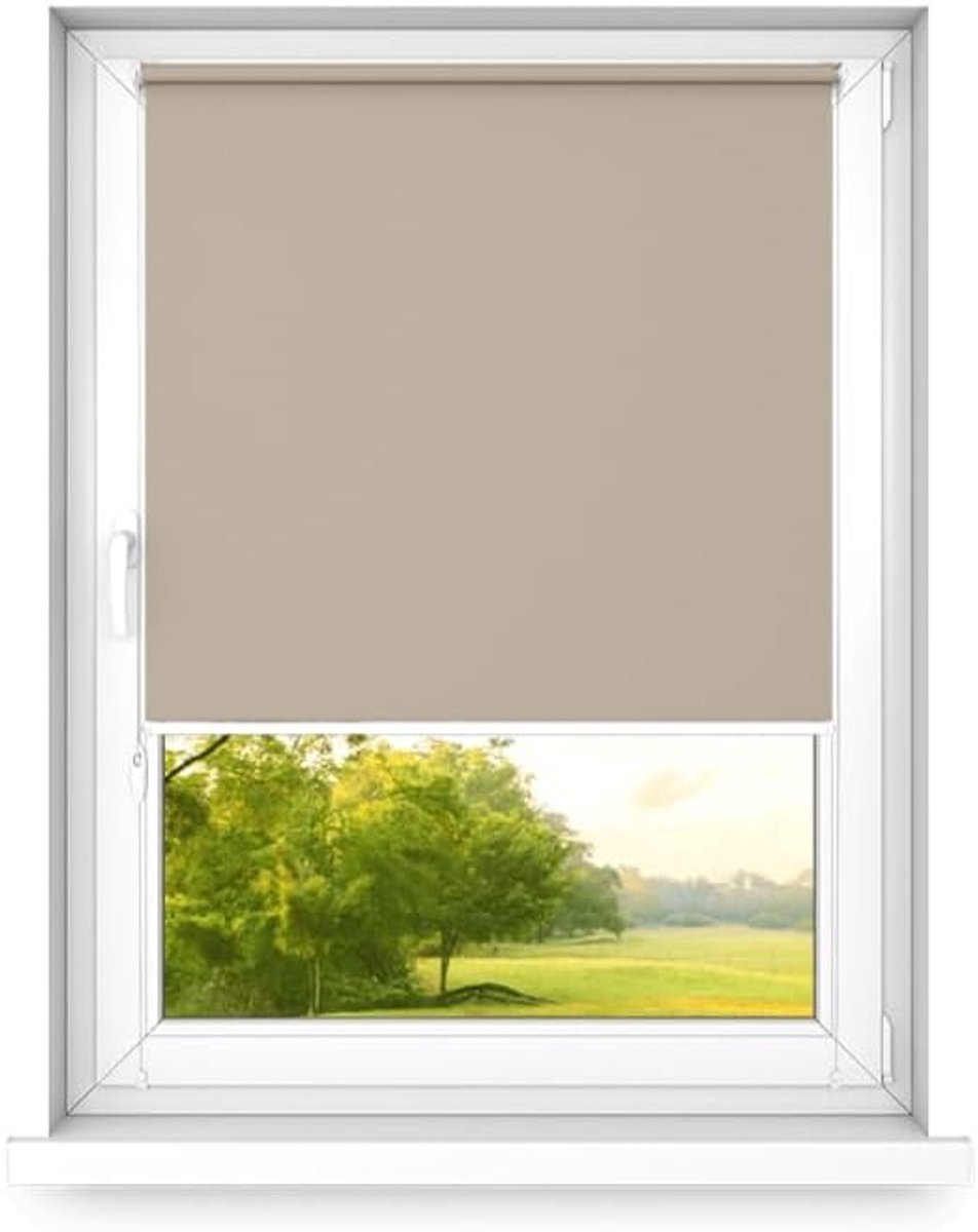 Zonder Boren - Verduisteringsrolgordijn, Rolgordijn Verduistering - 3 Soorten Montage, Zilveren Thermische Coating - Zandbruin, 1100x1200mm, Rechts